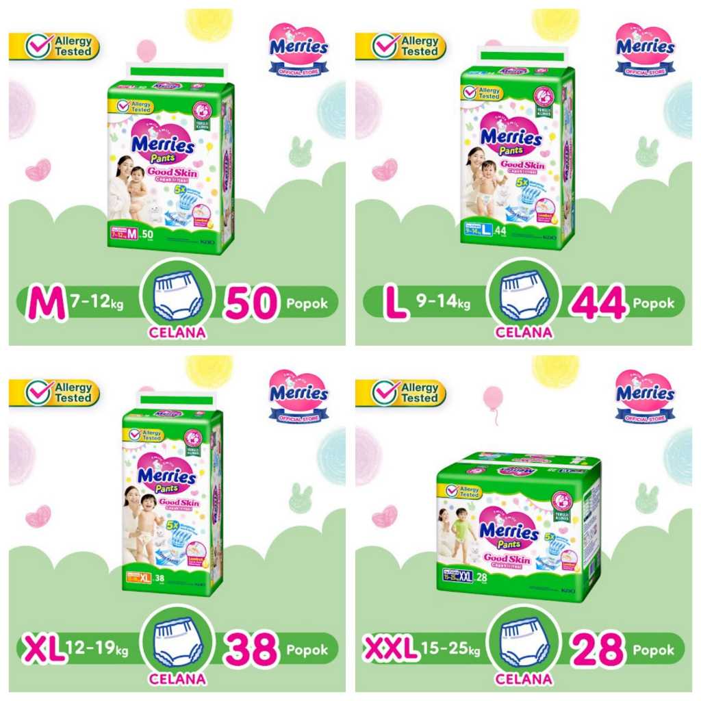 Pampers Merries Pants ผ้าอ้อมเด็ก Good Skin M48 / L42 / XL38 / XXL28 / Merries Pants Good Skin