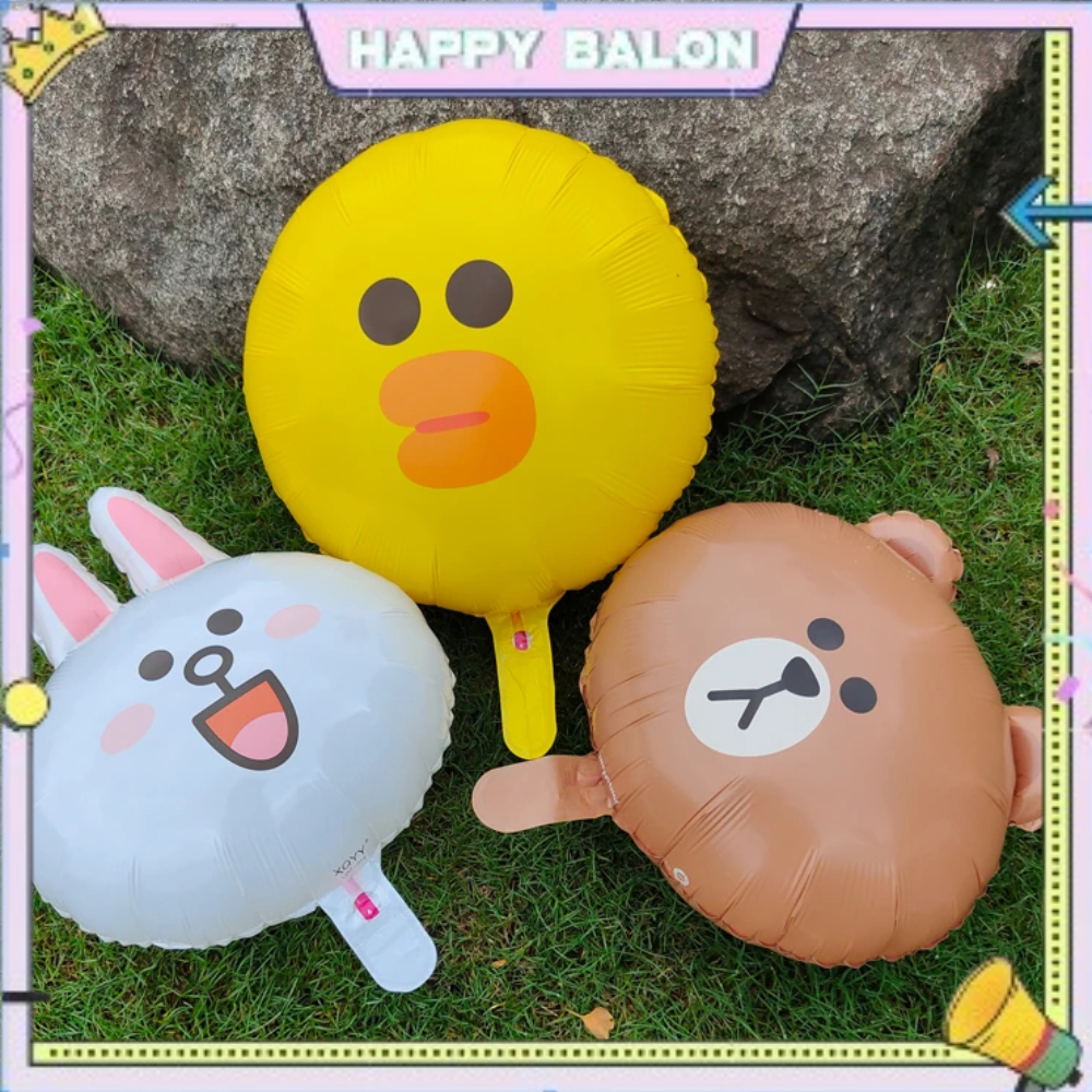 ลูกโป่งฟอยล์ Karun Head Character Bear Duck Rabbit Jumbo / Round Balloon Character Doll Birthday Dec