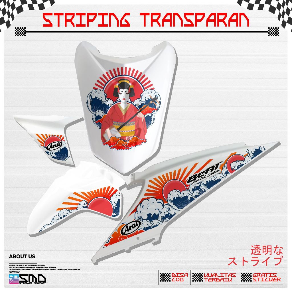 สติ๊กเกอร์ยูวี TRANSPARENT ที่ชัดเจนพร้อม ARAI MOTIF TERLARI BEAT CARBON