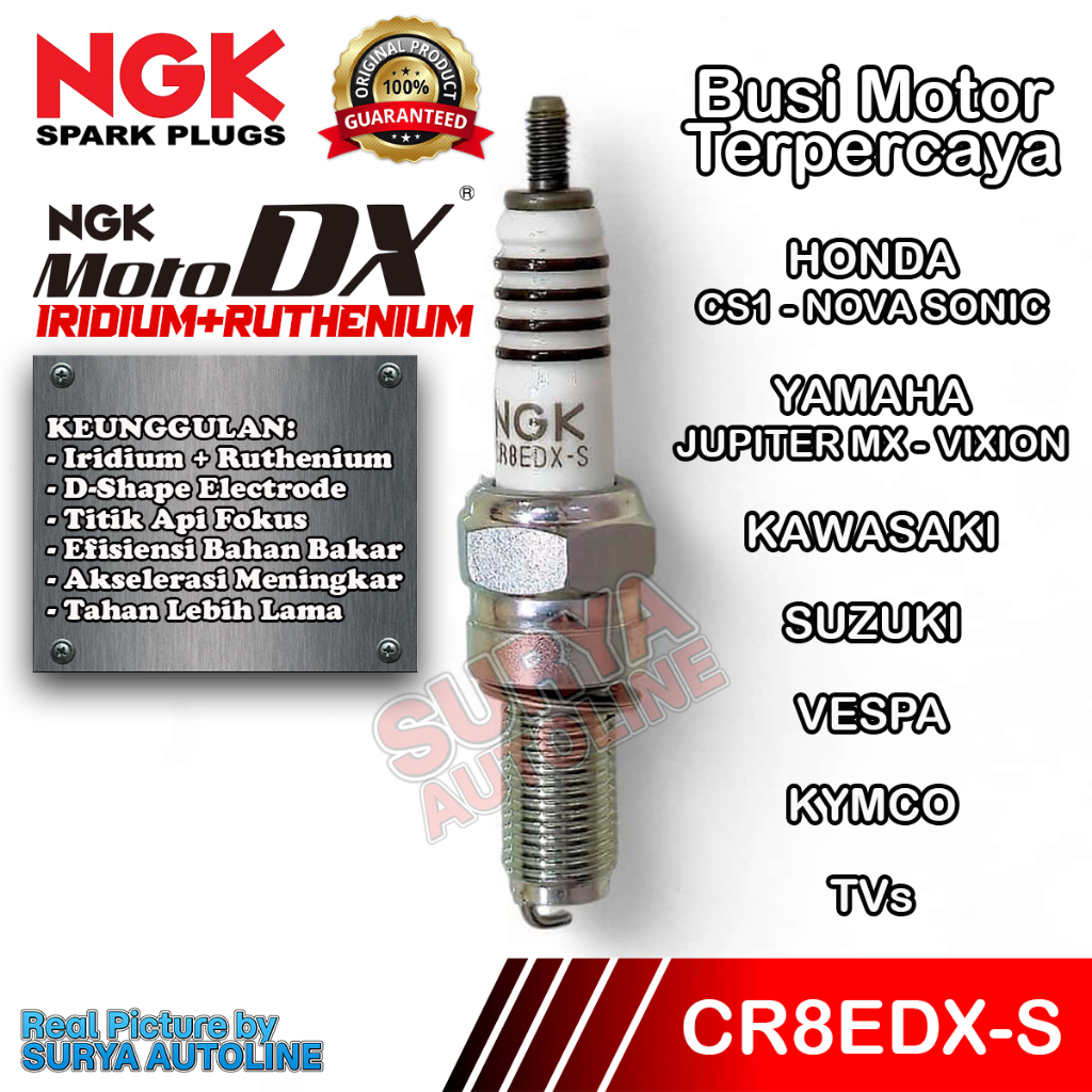 NGK MOTODX CR8EDX-S หัวเทียนรถจักรยานยนต์สําหรับ HONDA KAWASAKI SUZUKI VESPA HUSQVARNA KYMCO ทีวี BA