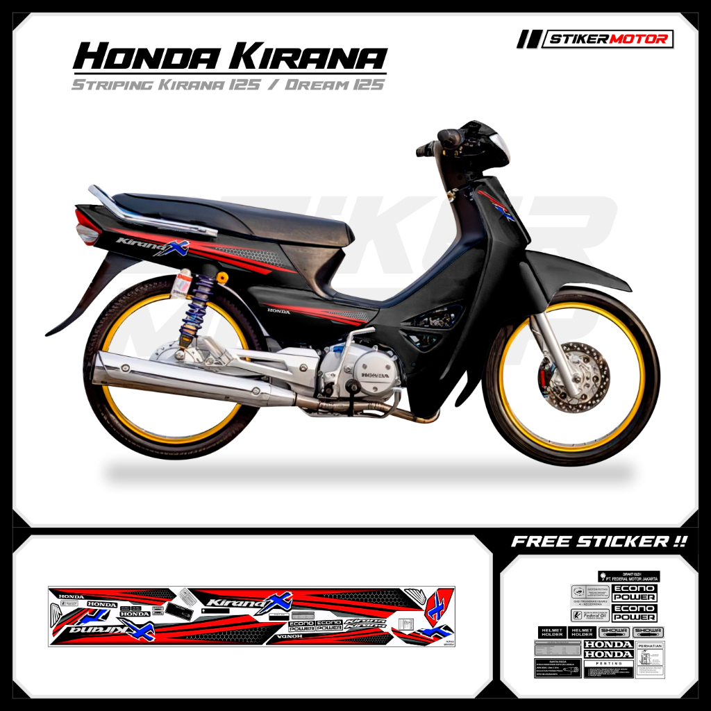KIR43 Striping สติกเกอร์ Honda Kirana 125 Honda Dream 125 Motohai Variations Striker สติกเกอร์ Strip