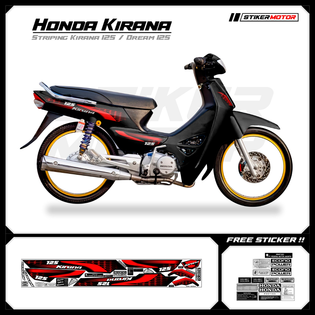 KIR47 Striping สติกเกอร์ Honda Kirana 125 Honda Dream 125 Motohai Variations Striker สติกเกอร์ Strip
