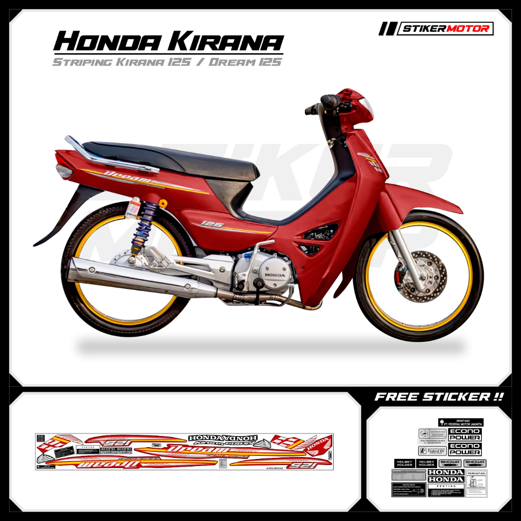 KIR55 Striping สติกเกอร์ Honda Kirana 125 Honda Dream 125 Motohai Variations Striker สติกเกอร์ Strip