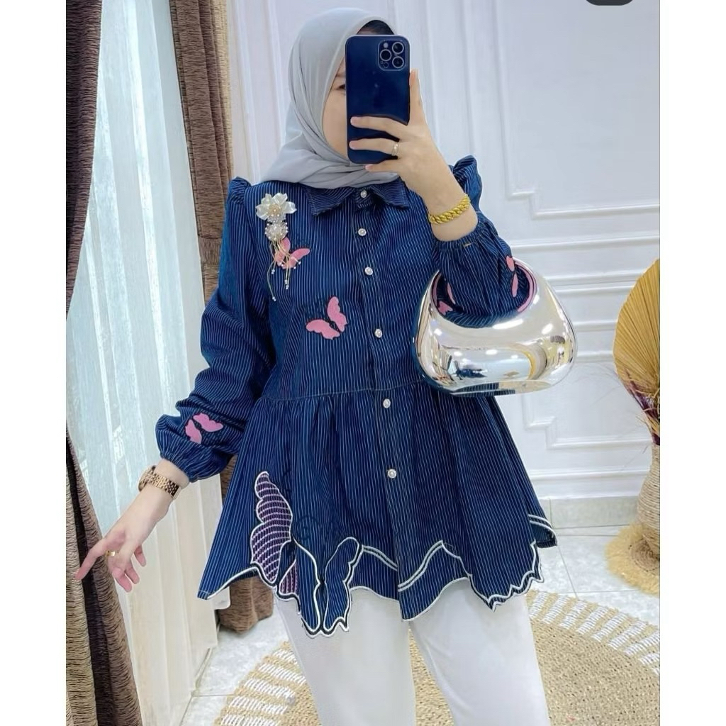 KEMEJA YLC เสื้อเชิ้ตยีนส์ผีเสื้อ