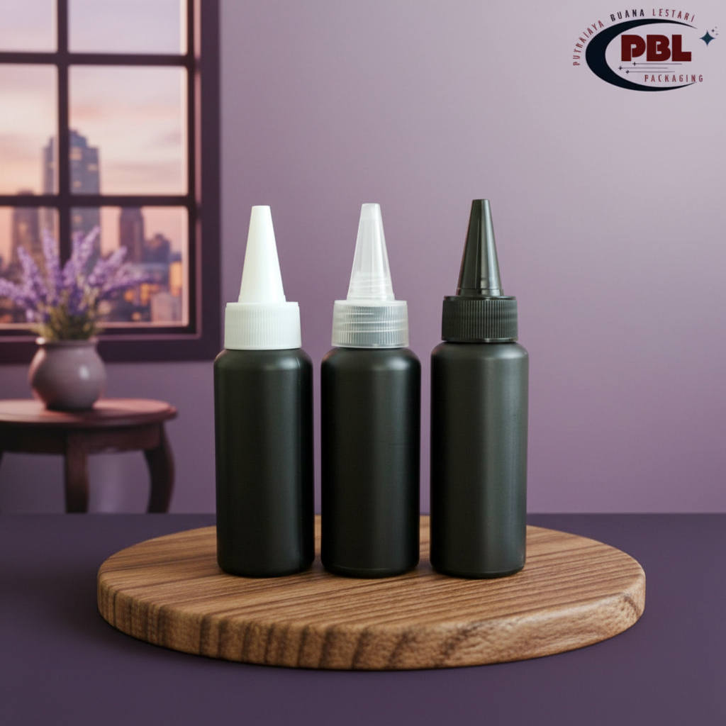 ขวดหมึก HDPE BLACK CONE ขนาด 60 มล. / ฝาปิด CONE 24 คอ