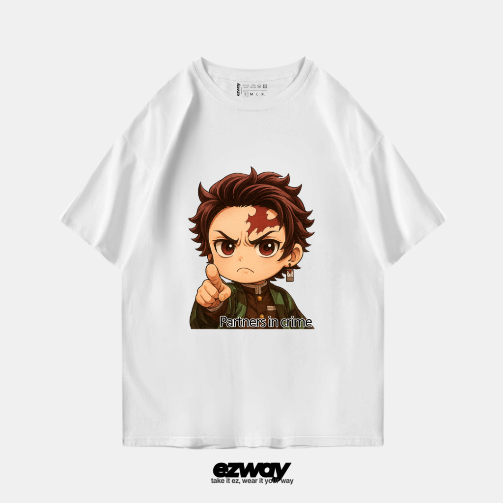 เสื้อยืด Ezway Tanjiro Demon Slayer Partner ในอาชญากรรม | เสื้อยืดโอเวอร์ไซส์ครอปเด็ก Unisex