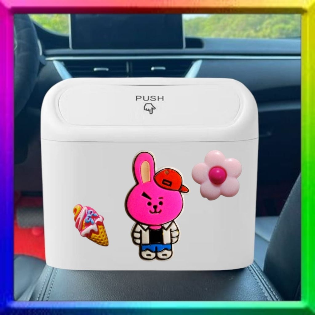 ถังขยะรถยนต์น่ารัก BT21 BTS RJ น่ารัก| ถังขยะแบบกดรถมินิตัวละครน่ารัก | BT21 BTS RJ ถังขยะตัวอักษรน่