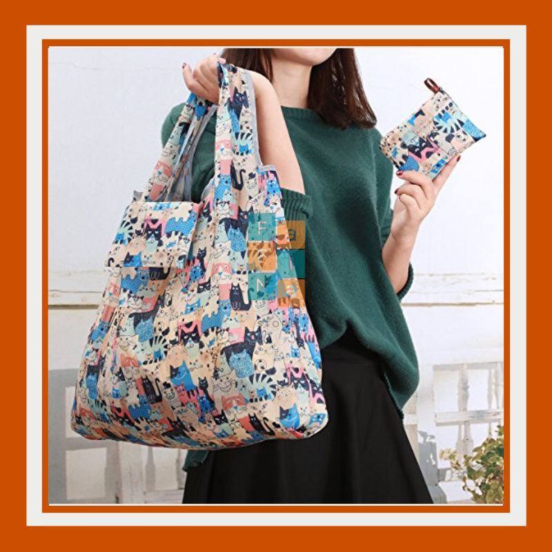 ECO BAG FOLDING BAG / FOLDABLE SHOPPING BAG / ECO BAG WATERPROOF MOTIF ขนาดใหญ่