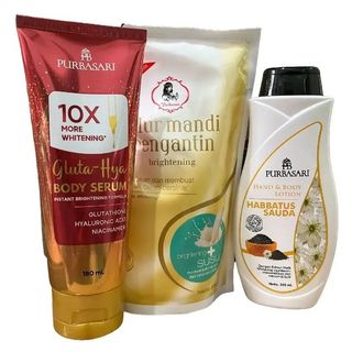 [Isi 3 Pcs] Paket Hemat Purbasari Lulur Pengantin 500gr ll Body Serum 180ml ll Hand&Body Habbatussauda 200ml