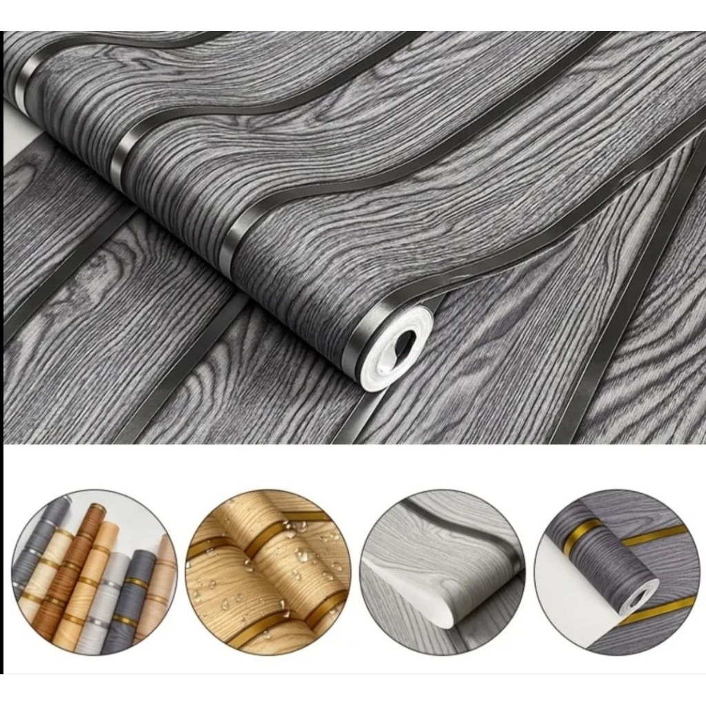 ใหม่ AESTTHETIC ELEGANT 3D Wood Panel Wall Paper 7 / 8 เมตร x 45m 1 ม้วน