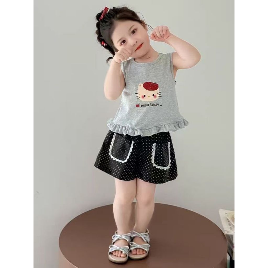 Kinaf -(130/6-7t) set hk kuttung กางเกงสีเทาลายจุด A7225