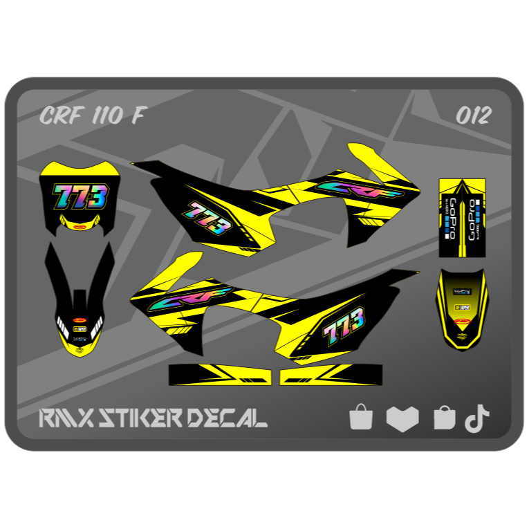 STABILO HIJAU MERAH CRF 110 FULLBODY STICKER (012) 110F MINI TRAIL MINIMOTO DECAL STICKER BLACK RED,