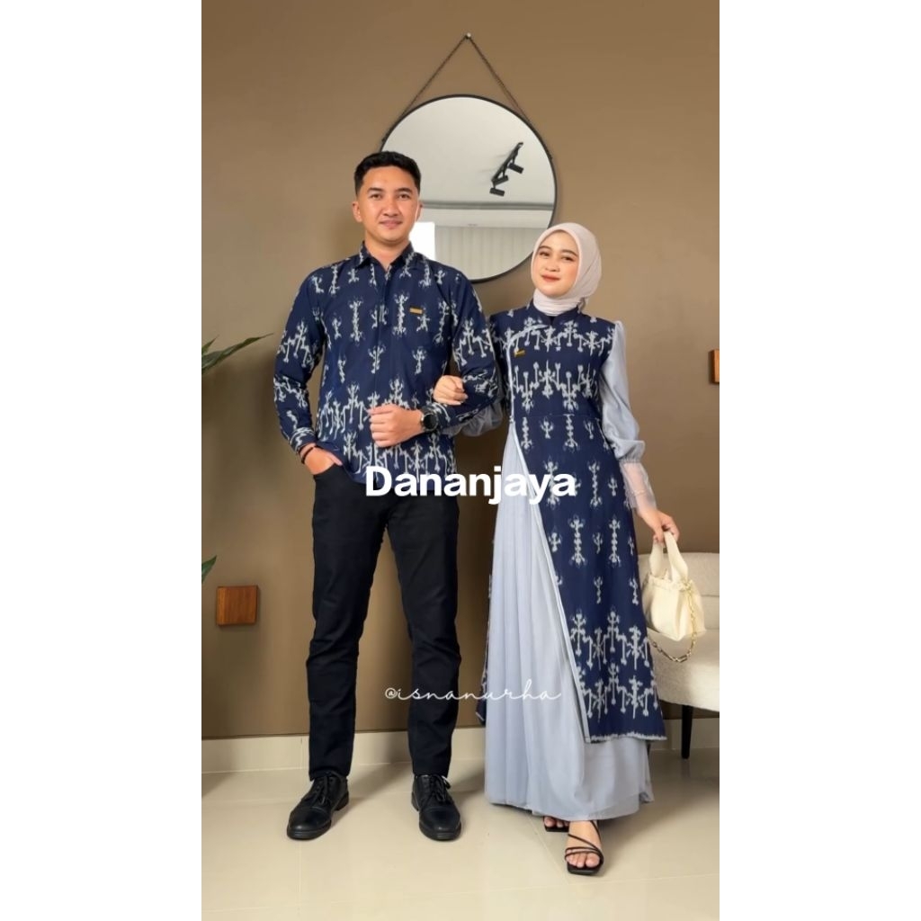 KEMEJA HANA WOVEN COUPLE SET NAVY GREY DRESS ETHNIC เสื้อเชิ้ตผู้ชาย EID COUPLE OUTFIT