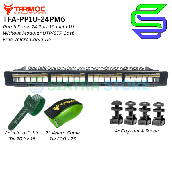 Tarmoc TFA-PP1U-24PM6 | 24 พอร์ต UTP Cat5 Cat6 แผงแพทช์โดยไม่ต้องผูก Velcro ฟรีโมดูลาร์