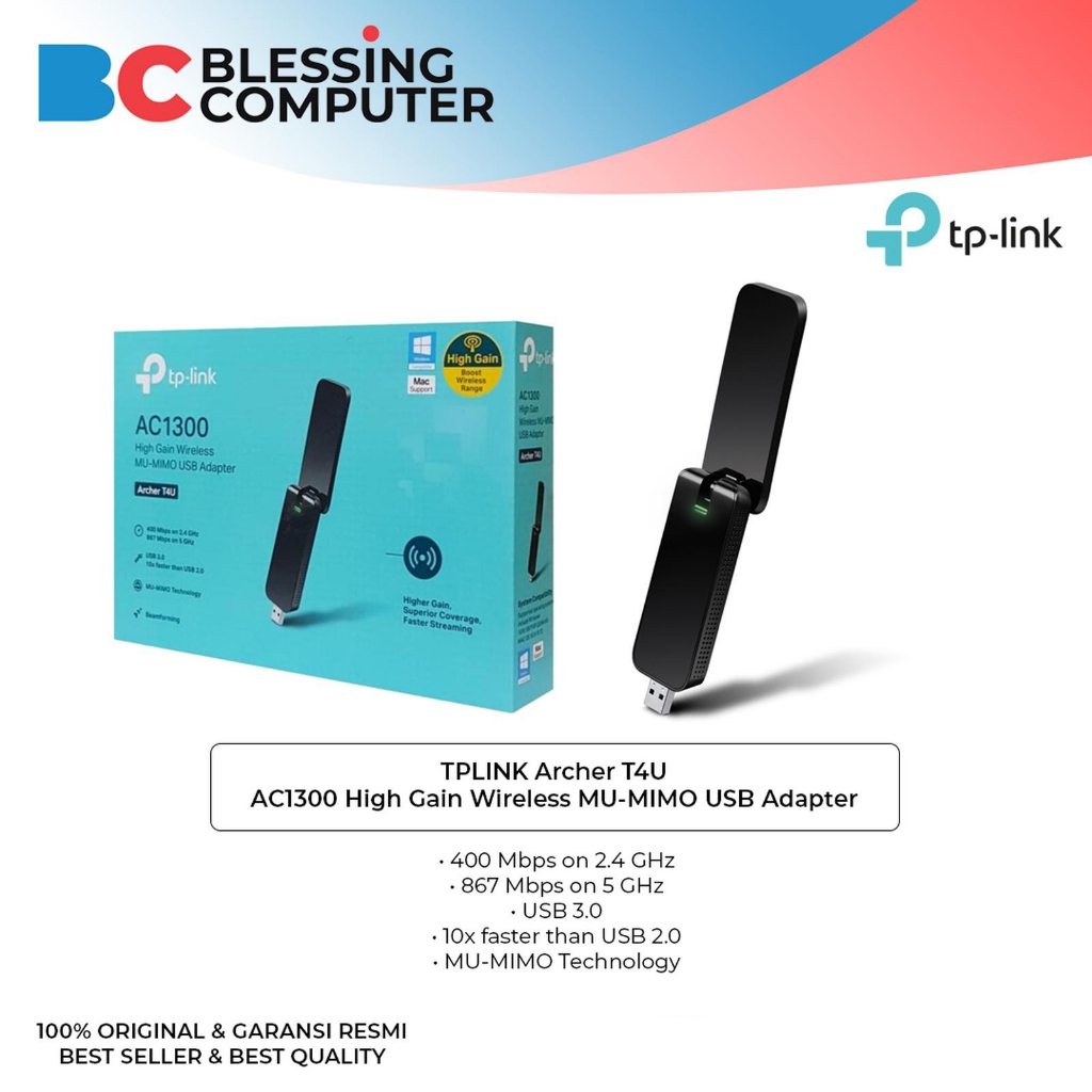 TPLINK Archer T4U AC1300 อะแดปเตอร์ USB MU-MIMO ไร้สายกําลังสูง
