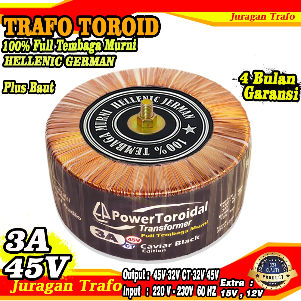 Toroid Transformer 3A (LARGE Transformer) 45V CT - 32V CT FULL PURE COPPER HELLENIC - GERMAN Full Pu