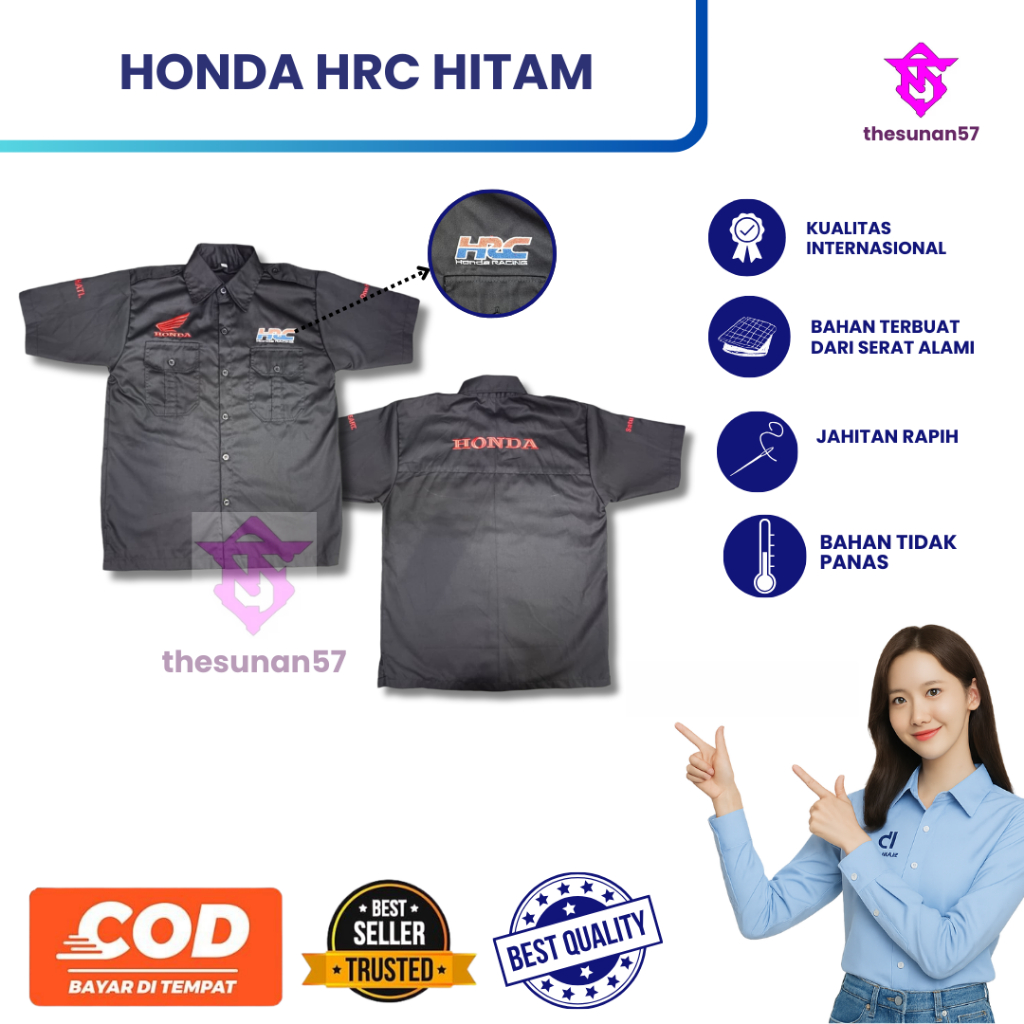 KEMEJA Honda HRC เสื้อเชิ้ตมาตรฐานผู้ชายสีดํา | ชุด HRC | เสื้อทํางาน Honda HRC | เสื้อยานยนต์ฮอนด้า
