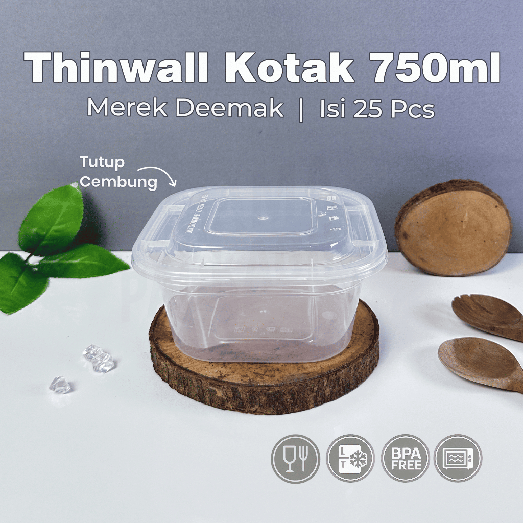 [25PCS] Thinwall Box DM 750 ml / Shatterproof / DeMak / Square / Plastic Lunch Box / SQ