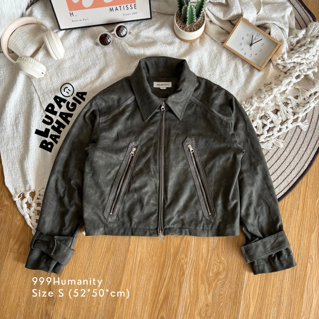 999HUMAITY Army Faux Suede Crop Casual Jacket ไซส์ S • ของแท้ 100%