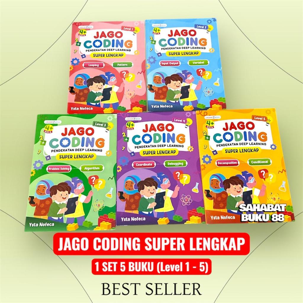 แพ็คเกจสมบูรณ์ หนังสือ CODING ของ 5 ชิ้น LEVEL 1-5 (4+ ปี) สีเต็ม