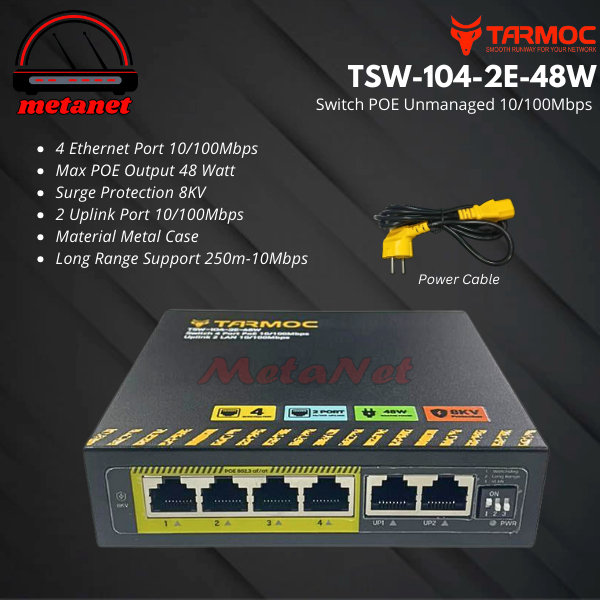 Tarmoc Switch POE HUB กล้องวงจรปิด IPCAMERA 4 Port 10/100 + 2 Uplink 10/100