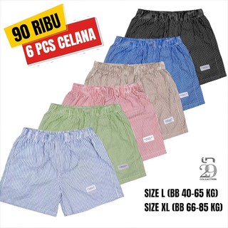 Celana 90ribu 6 pcs boxer motif salur pria wanita celana pendek murah unisex santai tidur harian