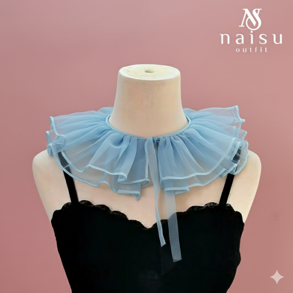 KEMEJA เสื้อคอปกปลอม Organza Elegant Ruffle Shirt คอปก -ZH155