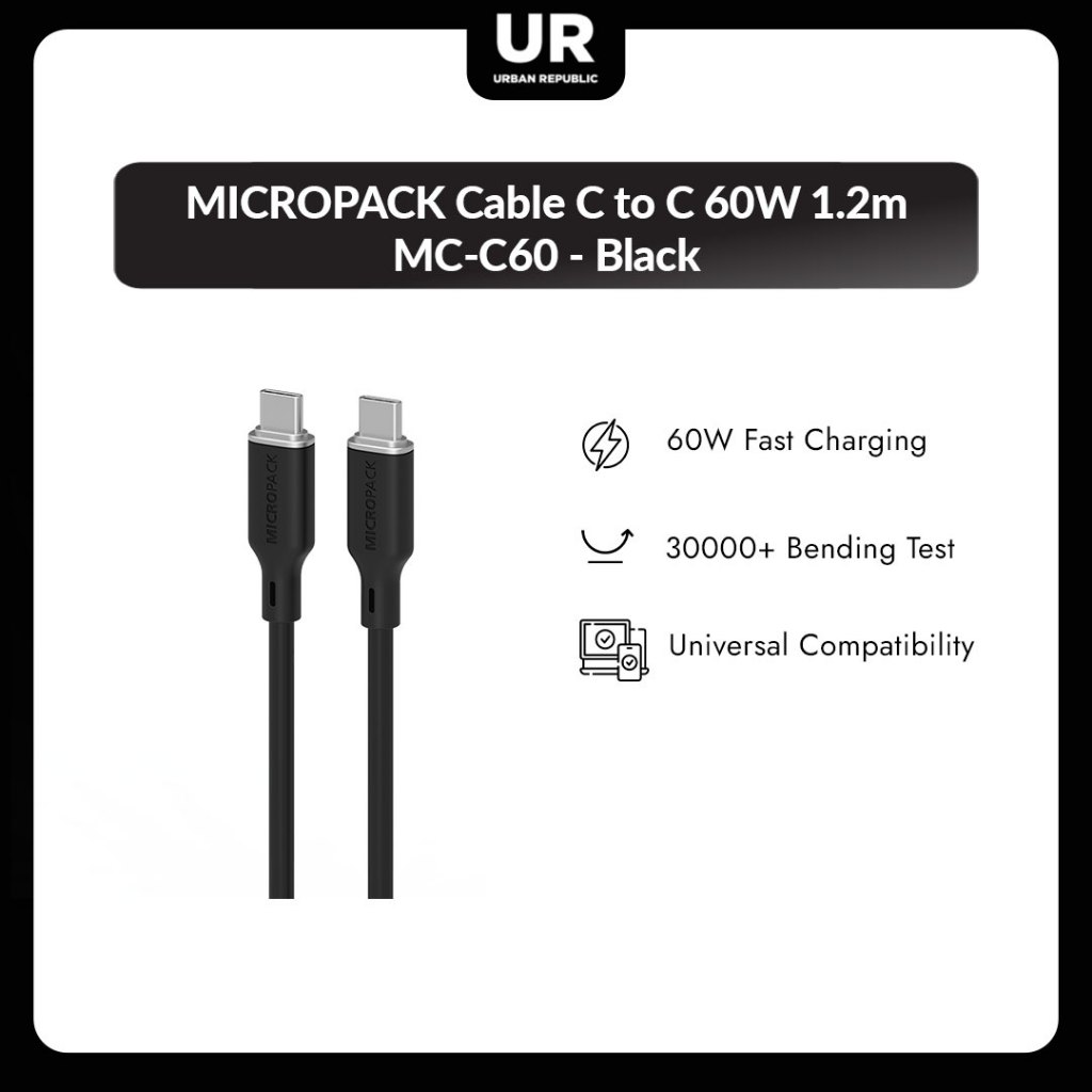 สาย MICROPACK C to C 60W 1.2m MC-C60 - สีดํา