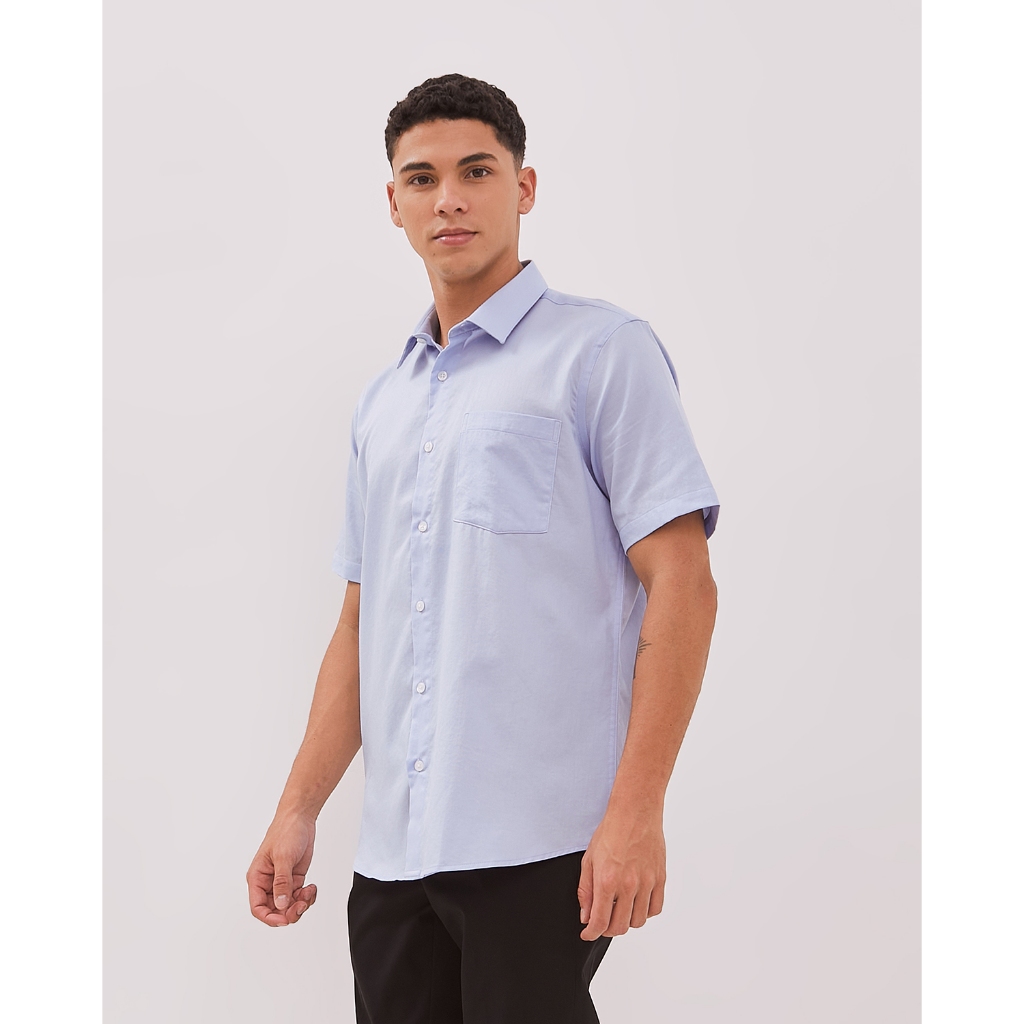 KEMEJA VALINO เสื้อเชิ้ตแขนสั้นผู้ชายสีน้ําเงิน - V-DLAB05-H1