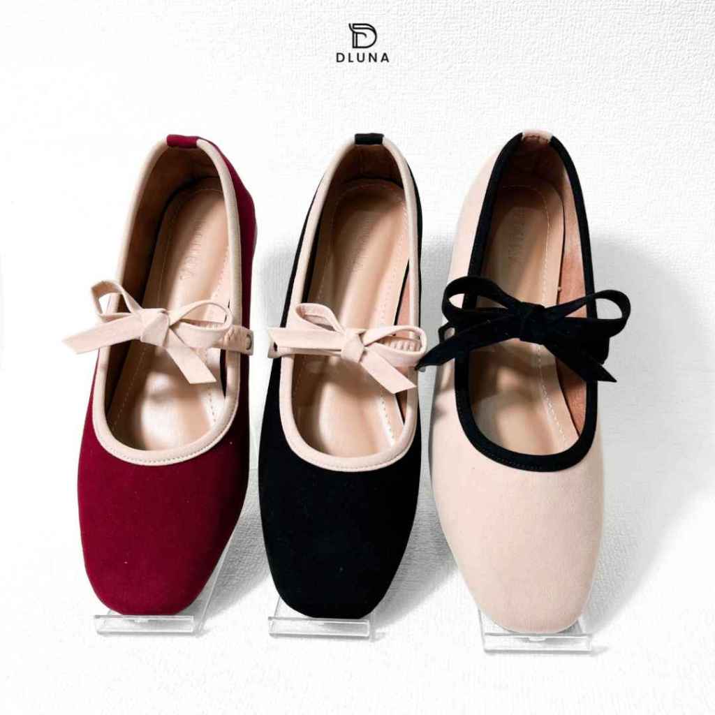 สินค้าใหม่ dluna - ella flatshoes กํามะหยี่ flatshoes ผู้หญิง สไตล์เกาหลี รองเท้าแตะแบน รองเท้าแตะแบ