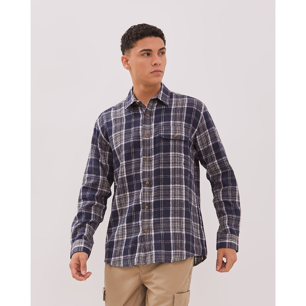 KEMEJA KENT&CREW เสื้อเชิ้ตแขนยาวผู้ชาย Navy Flannel - C-DLBA06-Z9