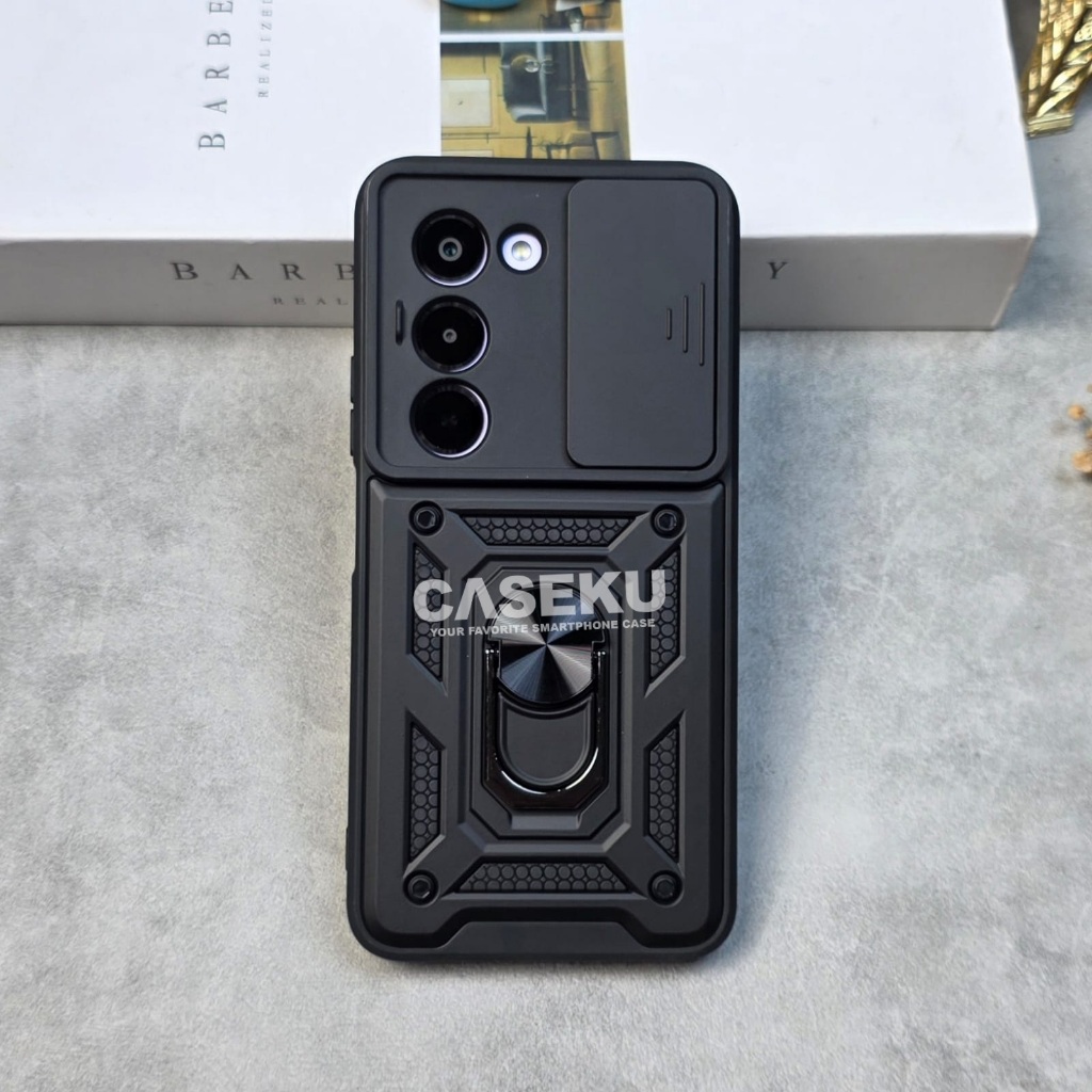 Redmi 15 Redmi 15C Armor Slide Protect Camera Case Robot + RingStand Case Black Redmi 15 Redmi 15C