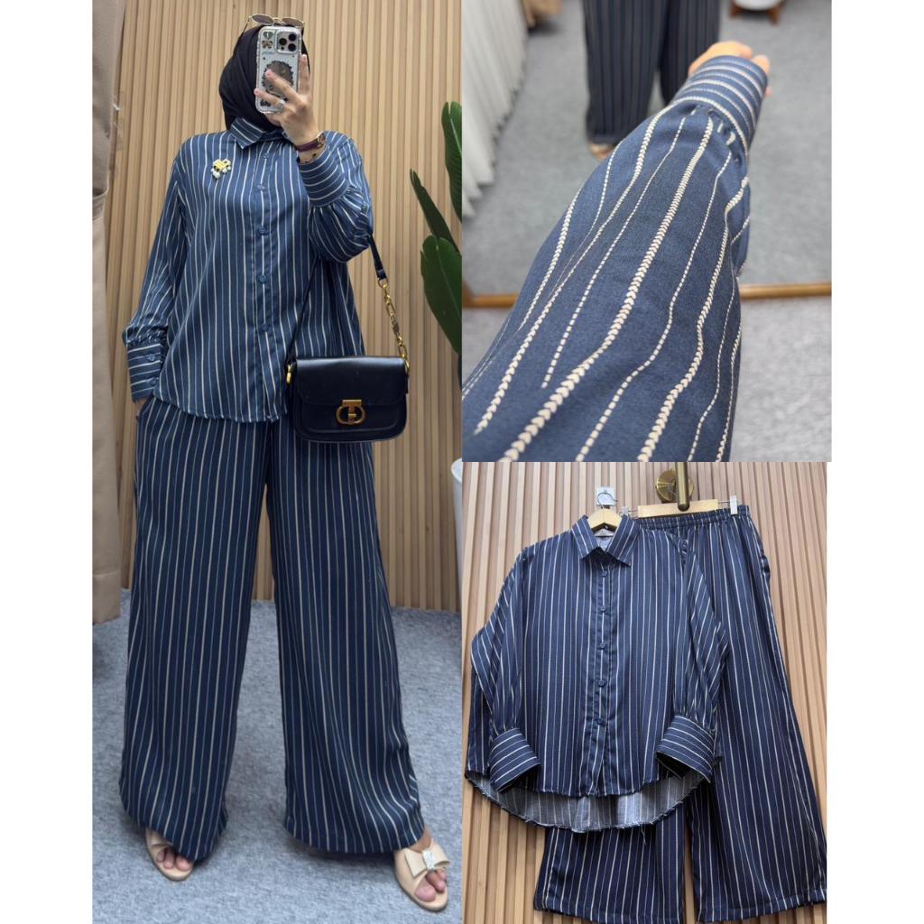 KEMEJA VIRAL RAYON STRIPE SHIRT ONESET BY JR FASHION
