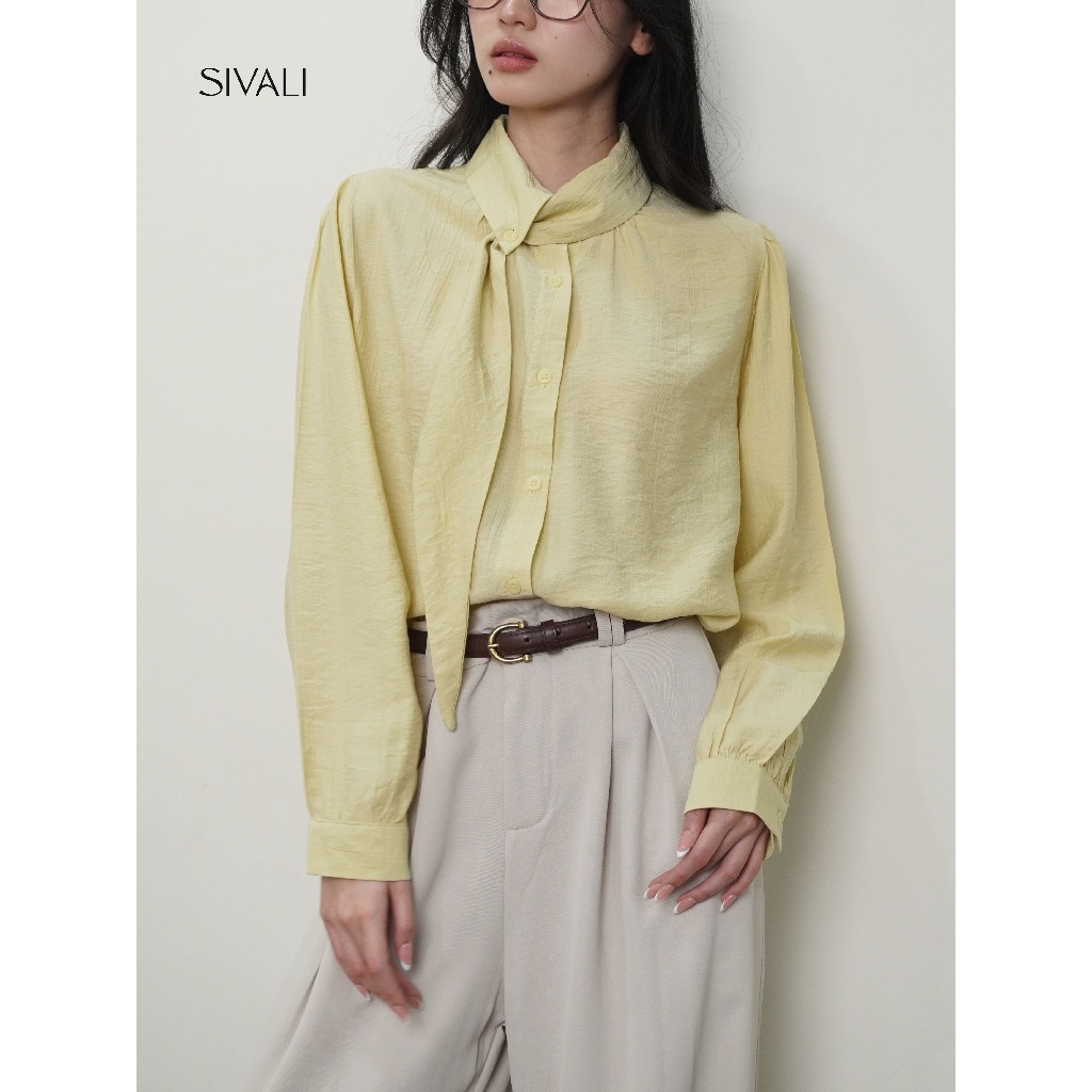 SIVALI Ophelia Blouse - เสื้อเชิ้ตเสื้อคอเกาหลีริบบิ้น - เสื้อแขนยาวผู้หญิง || 2001