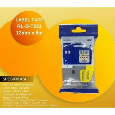 เทปฉลาก G&G สําหรับ Brother Label Tape TZE-231 12mm x 8m สีดําบนสีขาว TZE231