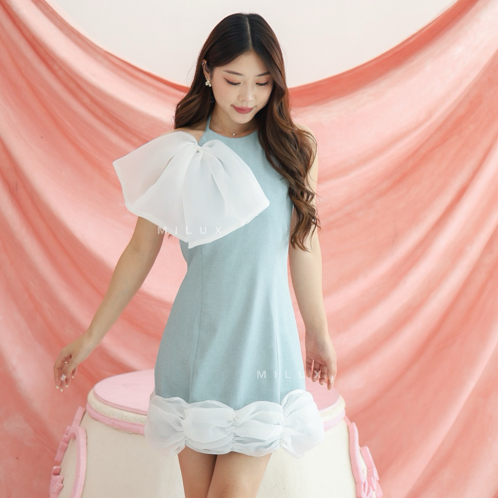 MINI HALTER RIBBON DRESS ชุดเดรสผู้หญิง RIBBON MX350