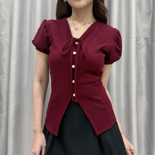 ENMEI Miu Bow Top 918 - Atasan Pita Wanita - Bow Knit Top - Baju Atasan Pita Kekinian