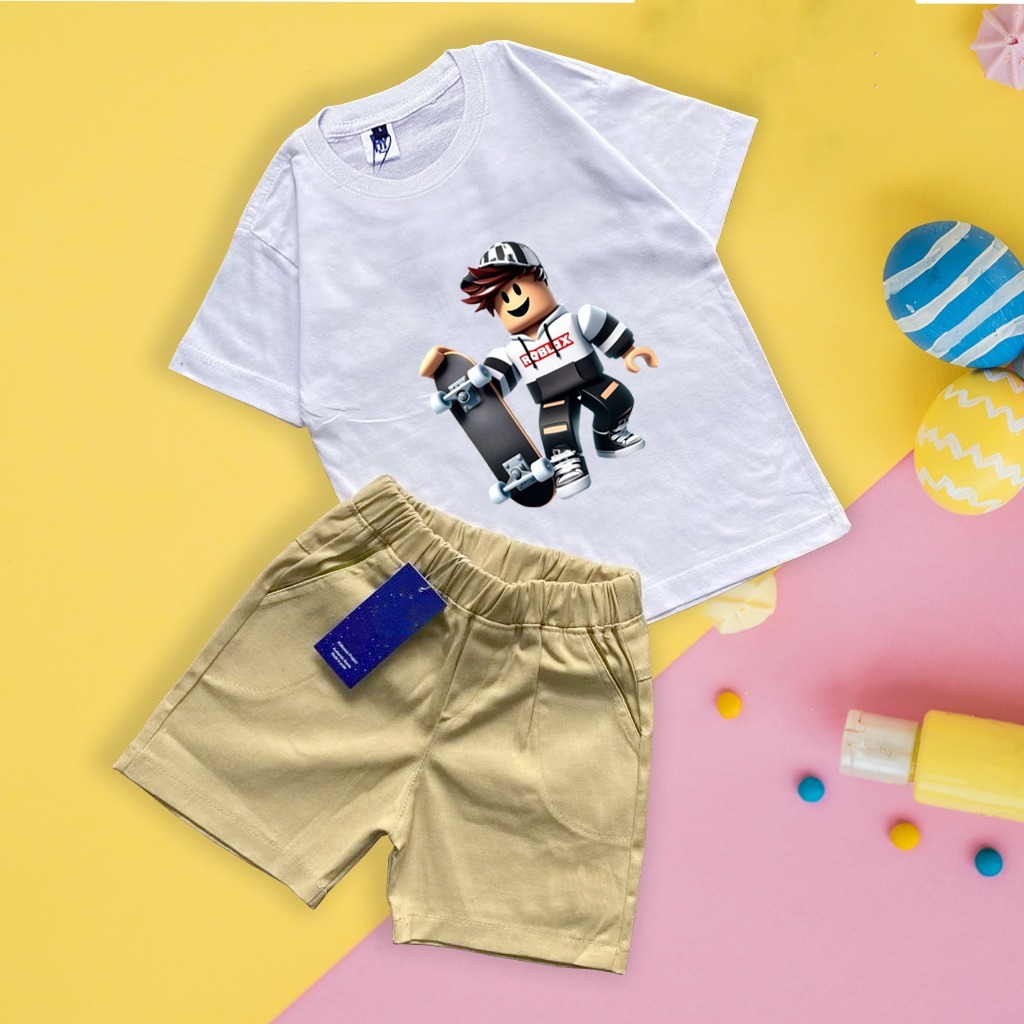ROBLOX SKATE เสื้อยืดสีขาวและสั้น CHINOS SET 6 MONTHS - 7 ปี