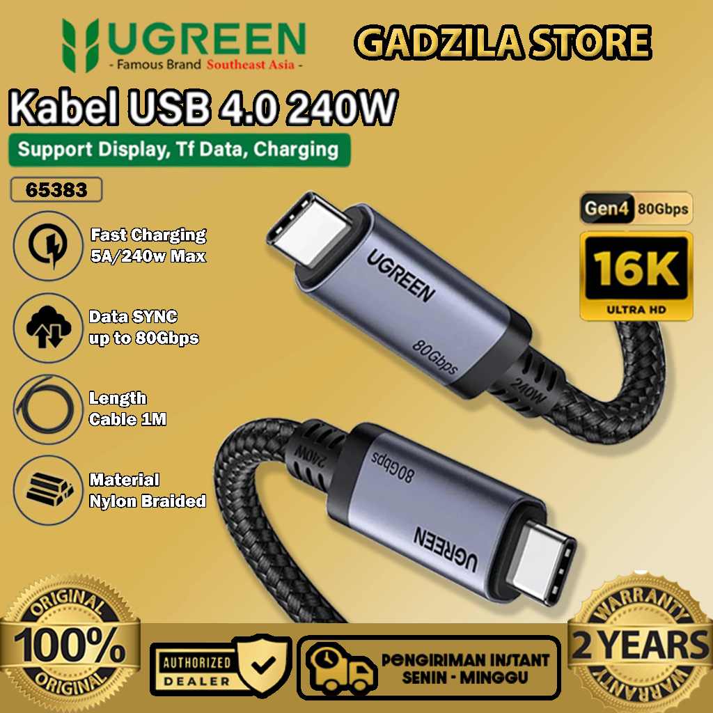 UGREEN สายชาร์จเร็ว Type C to C 240W USB 4.0 Gen4 80Gbps รองรับ 16K 8K UHD Video Display