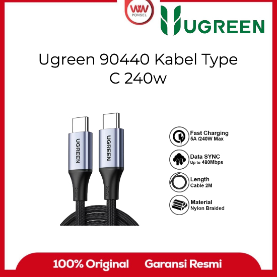 Ugreen 90440 Type C ถึง Type C ชาร์จเร็ว 240w สายถักไนลอน