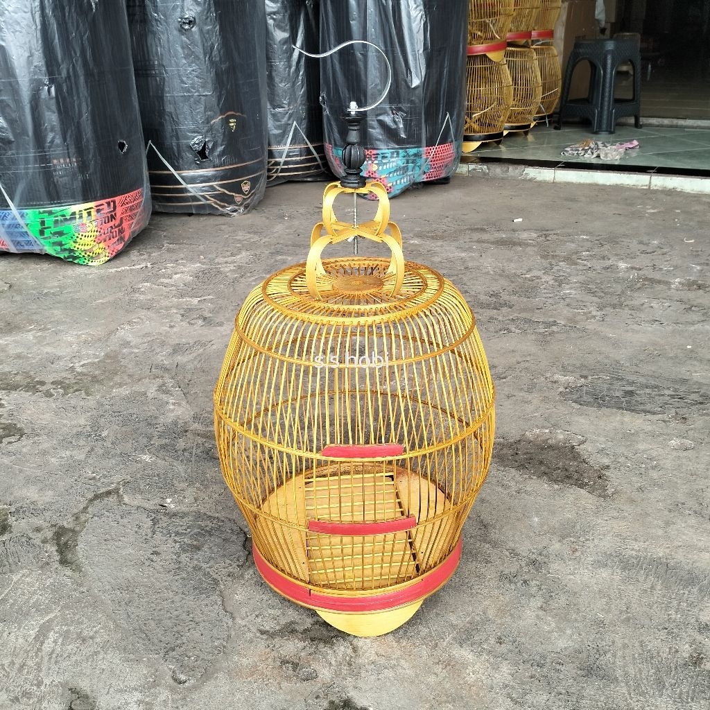 ANTIQUE BIRD CAGE FULL BAMBOO ROUND BIRD CAGE พร้อมรุ่น CUBANG
