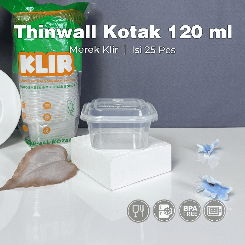 [25PCS] Thinwall KLIR Box 120 ml / Shatterproof / Square / Plastic Lunch Box / SQ