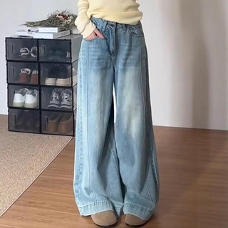 Jeans Baggy Retro Biru Panjang Wanita Korean Style Celana Lurus Highwaist Kulot Wide Leg Jeans Wanita Trendy dengan Desain Modern skena petite tb 150