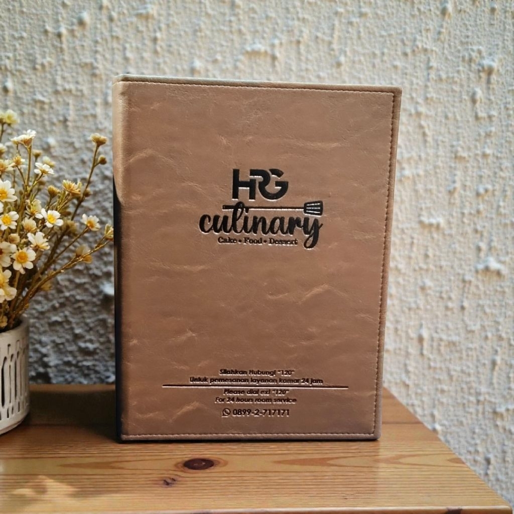 CUSTOM CAFE HOTEL RESTURANT MENU BOOK EMBOSED โลโก้หนัง MATERIAL A4 A5 ขนาด INSIDE ในแหวน
