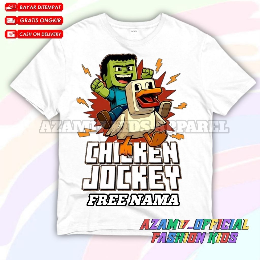 Minecraft Chicken Jockey Kids T-Shirt ล่าสุดชื่อฟรี / เกม Jockey Minecraft เสื้อยืดเด็ก