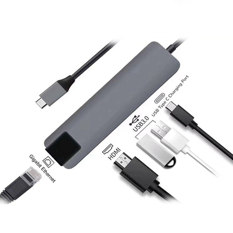 EDUP USB Type C Hub 5in1 LAN HDTV ผ่านการชาร์จ - YC-206 - สีเทา