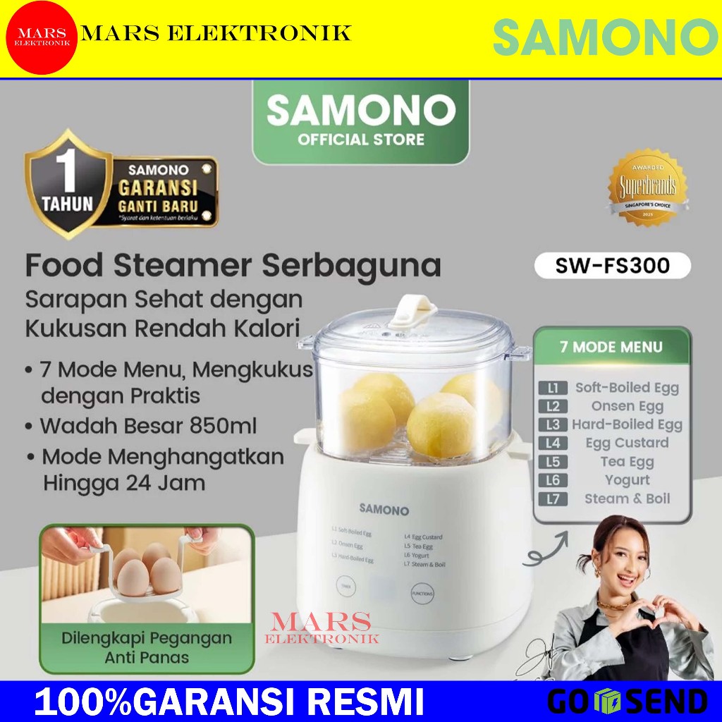 SAMONO FOOD STEAMER SW-FS300 FOOD STEAMER 7 CHOICES OF MENU CAPACITY 850 ML - ไข่นึ่ง MPASI SW FS300