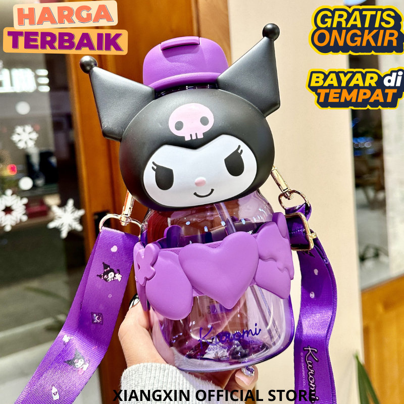 XIANGXIN 850ml Sanrio Kuromi Motif ขวดดื่มสําหรับเด็ก - ป้องกันการรั่ว สองทางเพื่อดื่มฟรีสติกเกอร์ 2