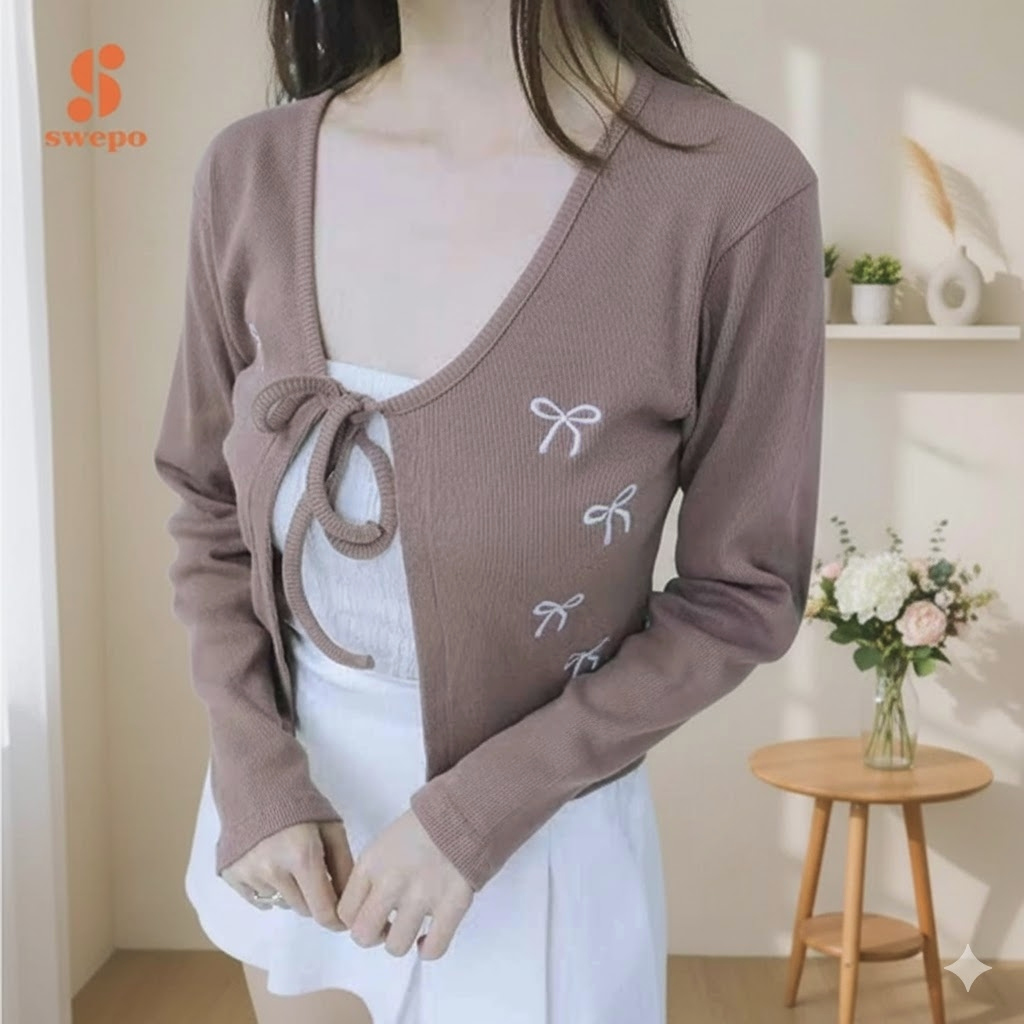 แฟชั่นคาร์ดิแกนผู้หญิง Cardi Ruka Rib ถัก Fit ถึง L -01 เสื้อสเวตเตอร์ถัก Ruka Ribbon Rib ผู้หญิง Ma