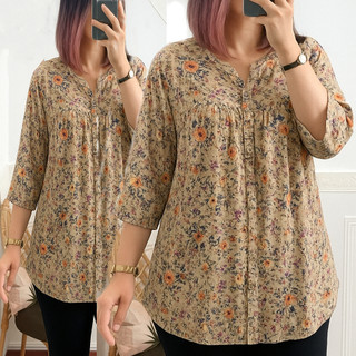 kemeja wanita jumbo motif bunga rayon lengan panjang 7/8 terbaru 2026